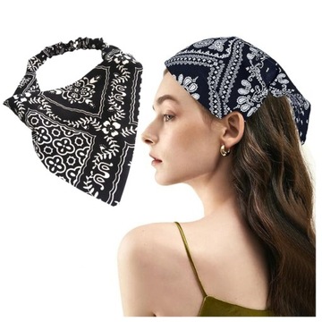 OPASKA LETNIA NA GŁOWĘ CZARNA NA GUMCE CHUSTKA NA LATO