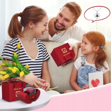 КОРОБКА С ВЕЧНОЙ РОЗОЙ И ОЖЕРЕЛЬЕМ ПОДАРОК ​​НА ДЕНЬ РОЖДЕНИЯ, ДЕНЬ ВАЛЕНТИНА, ДЕНЬ МАТЕРИ