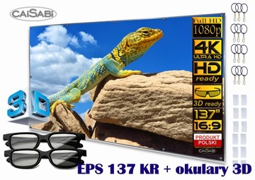EKRAN PROJEKCYJNY 137'' 4:3 POLSKI + 2X OKULARY 3D
