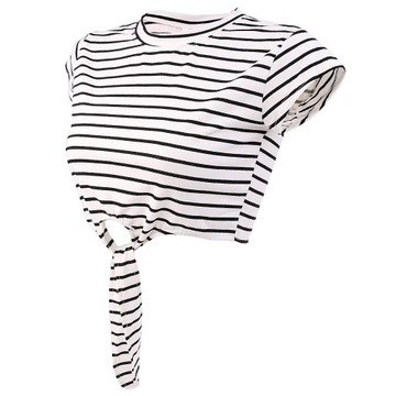 Damska koszulka z krótkim rękawem w paski, bluzka z krótkim rękawem, czarna, XL XL czarna