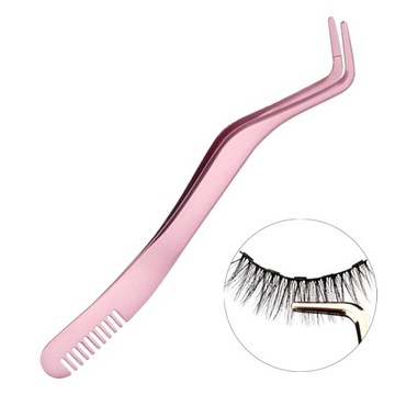 Профессиональный пинцет для ресниц 2 в 1 розового цвета.