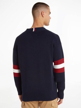 Sweter męski dzianinowy TOMMY HILFIGER granatowy klasyczny na co dzień L