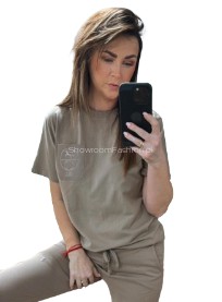 BY O LA LA! BLUZKA T-SHIRT KONIK TAUPE L 40