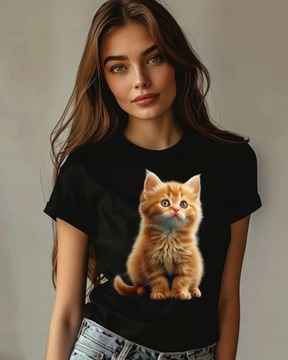 Koszulka damska z kotkiem słodki uroczy kociak kot T-shirt damski