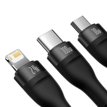 ТЕЛЕФОННЫЙ КАБЕЛЬ BASEUS 3 В 1 USB TYPE C MICRO USB LIGHTNING 100 Вт QC 1,2 М