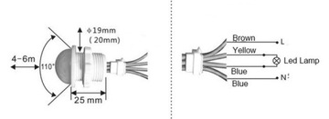 Датчик движения Датчик PIR-зонд 230 В 20 мм Светодиод 20 сек.