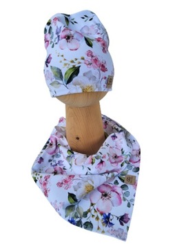 Zestaw Czapka + Chusta Kwiaty 48-51cm Producent!