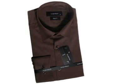 КОРИЧНЕВАЯ мужская рубашка VIADI POLO хлопок эластан SLIM FIT - XL 43/44