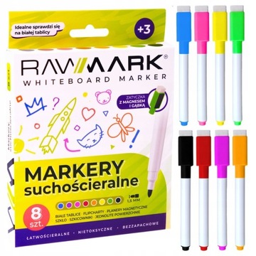 Маркеры MAGNETIC PLANNER RAWMARK, 8 шт., ластик для доски.