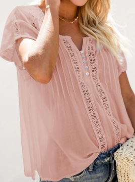 bluzka krótki rękaw fason klasyczny rozmiar XL różowa koszulka z koronką