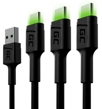 НАБОР КАБЕЛЕЙ GREEN CELL 3 X 120 СМ USB-C LED