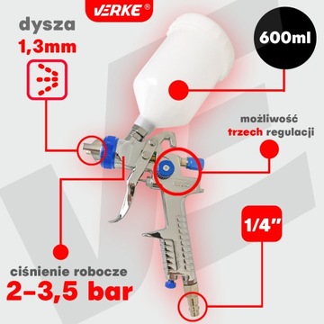ПИСТОЛЕТ ДЛЯ ПОКРАСКИ HVLP, НАСАДКА 1,3мм, БАК 600 МЛ