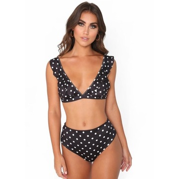 Bikini z falbankami w kształcie głębokiego V