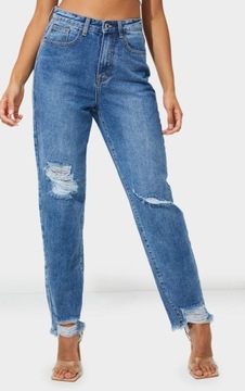 NO342 SPODNIE Z DZIURAMI MOM JEANS PLT 38