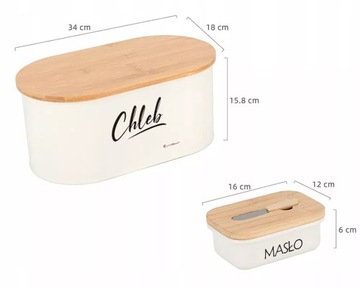Chlebak metalowy biały z maselnicą pojemnik na pieczywo z deską Elittehoff