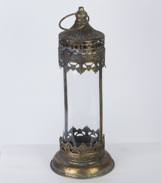 МЕТАЛЛИЧЕСКИЙ ФОНАРЬ ТЕМНО-ЗОЛОТОЙ РЕТРО ФОНАРЬ