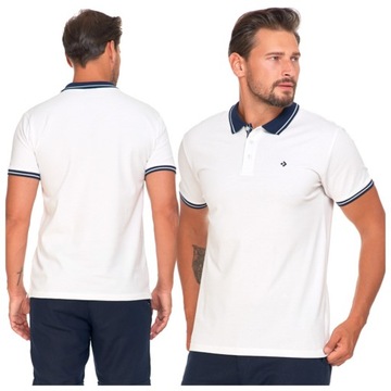 KOSZULKA POLO BIAŁA MĘSKA BAWEŁNA PREMIUM ELEGANCKA GRAMATURA 220 MORAJ XXL