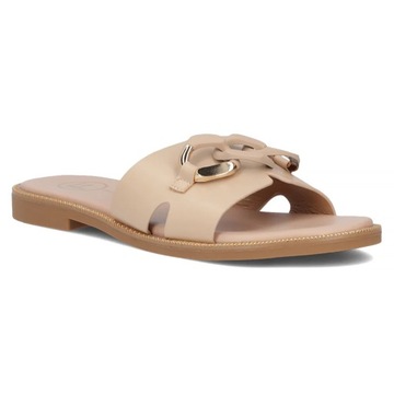 Buty damskie klapki letnie płaskie eleganckie Filippo ozdoba łańcuch r.40