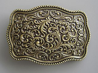 Klamra western do pasa z ornamentem mała zapinka brązowa