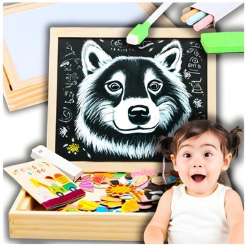 TABLICA EDUKACYJNA MAGNETYCZNA KREDOWA DWUSTRONNA DLA DZIECI PUZZLE ZESTAW