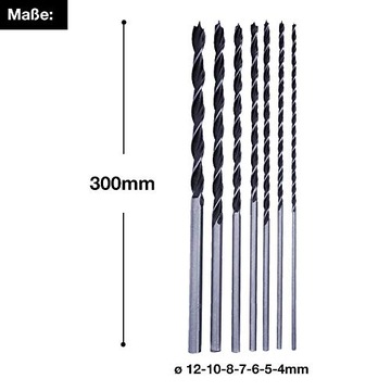 WIERTŁA DO DREWNA SKLEJKI 4-12 mm DŁUGIE PRZEDŁUŻANE 300mm zestaw 7szt