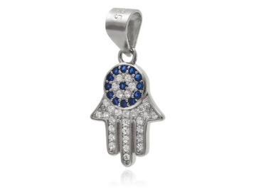 RODOWANY SREBRNY WISIOR WISIOREK DŁOŃ RĘKA FATIMY TALIZMAN AMULET CYRKONIE