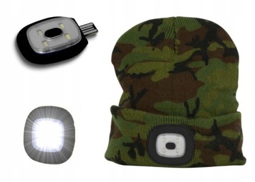 CZAPKA ZIMOWA Z LATARKĄ 4xLED BEZPIECZNA MORO