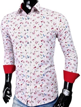 Koszula męska bawełniana we wzory slim fit EN604 r. L piórka