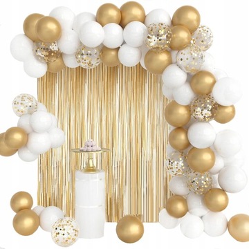 GIRLANDA BALONOWA BALONY Złoty CHROM ZŁOTE BIAŁE CHRZEST 102EL