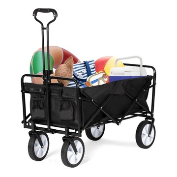 Складная большая тележка для транспортировки на пляж и сад, черная, с усиленным дном
