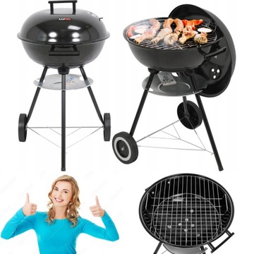 GRILL WĘGLOWY OGRODOWY SOLIDNY GRILL PRZENOŚNY OKRĄGŁY POKRYWA RUSZT 41cm