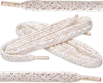 G12-43 BIAŁE ZŁOTE SZNUROWADŁA PŁASKIE BROKATOWE SZNURÓWKI SZEROKIE 90 CM