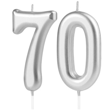 ŚWIECZKI URODZINOWE NA TORT 70 SIEDEMDZIESIĄTKA CYFRY DŁUGIE SREBRNE