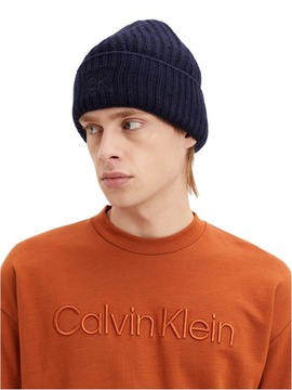 CALVIN KLEIN CZAPKA ZIMOWA ELEVATED BEANIE NAVY