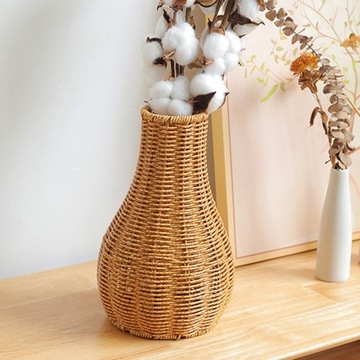Тканая ваза для цветов с скандинавскими украшениями, держатель для растений из искусственного ротанга S