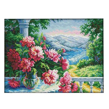 Zestaw do haftu krzyżykowego z krajobrazem kwiatów wazonowych dla początkujących tkanin z nadrukiem domowym