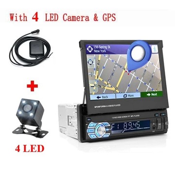 GPS z 4 diodami LED Radio 1 Din 7 chowany ekran Bluetooth USB FM
