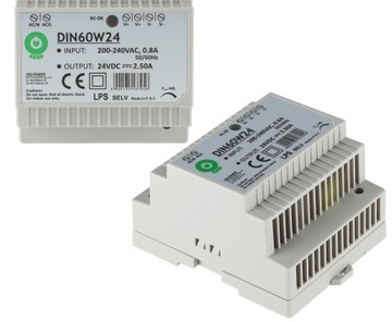 ZASILACZ LED NA SZYNĘ DIN DOMOFON POS 2.5A 60W 24V