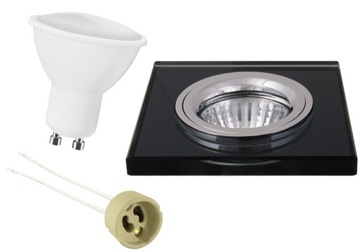 KOMPLET ZESTAW OPRAWA HALOGENOWA SZKLANA KWADRAT CZARNY + LED GU10 5W
