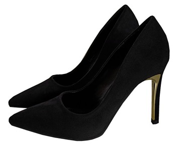 BUTY NA OBCASIE SZPILKI EKO SKÓRA ZAMSZ CZÓŁENKA NA SZPILCE SZPIC CZARNE 41
