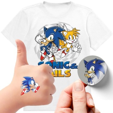 ZESTAW 3W1 KOSZULKA DLA DZIECI TATUAŻE NAKLEJKI SONIC 128 JAKOŚĆ
