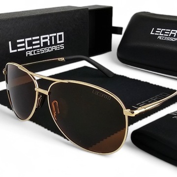 OKULARY PRZECIWSŁONECZNE POLARYZACYJNE UV400 LECERTO AVIATOR ZESTAW ETUI
