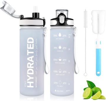 Butelka na wodę ze słomką i smyczka 700ml biały bez BPA MyForest