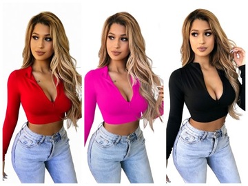 Женская короткая БЛУЗКА с длинным рукавом, КРАСНАЯ, S/M