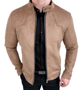 Kurtka biker zamszowa meska bezowa M-7196 Stylovy - L