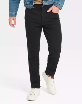 Czarne Spodnie Męskie Jeansy 100% Bawełniane z Prostą Nogawką 21568 W37 L32