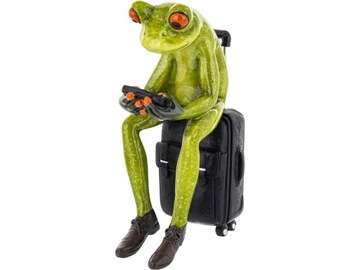 Ozdobna Figurka 13,5 x 5,5 x 8 cm - Żaba z walizką Turysta