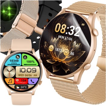 SMARTWATCH ZEGAREK DAMSKI POLSKIE MENU CIŚNIENIE ROZMOWY 3paski SMART WATCH