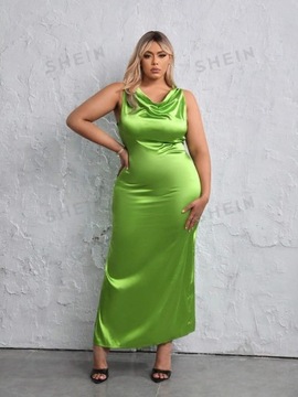 SHEIN CURVE SUKIENKA MAXI ZIELONA SATYNOWA BEZ RĘKAWÓW 4XL 227