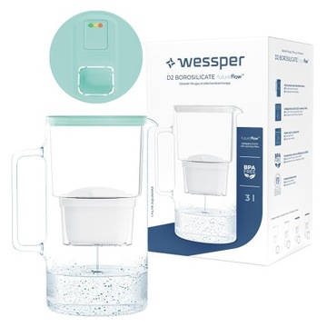Szklany dzbanek filtrujący z licznikiem LED Wessper + 1x Filtr Aquamax